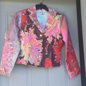 Sandy Starkman multi pink sequins, fringe beaded jacket xs